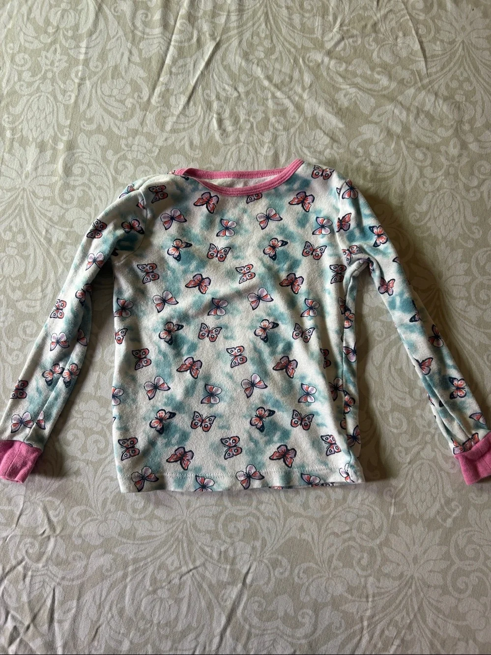 wonder nation White and Pink Butterfly Long-Sleeve Pajama Set